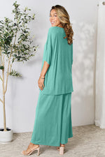 Double Take Round Neck Slit Top and Pants Set in Multiple Colors