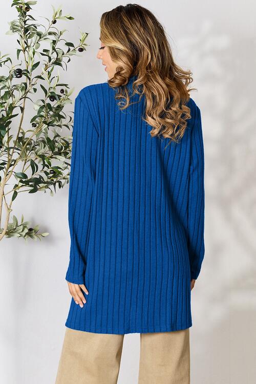 Basic Bae Ribbed Open Front Cardigan with Pockets in Multiple Colors