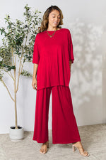 Double Take Round Neck Slit Top and Pants Set in Multiple Colors