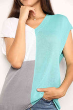 Double Take Color Block V-Neck Knit Top in Multiple Colors