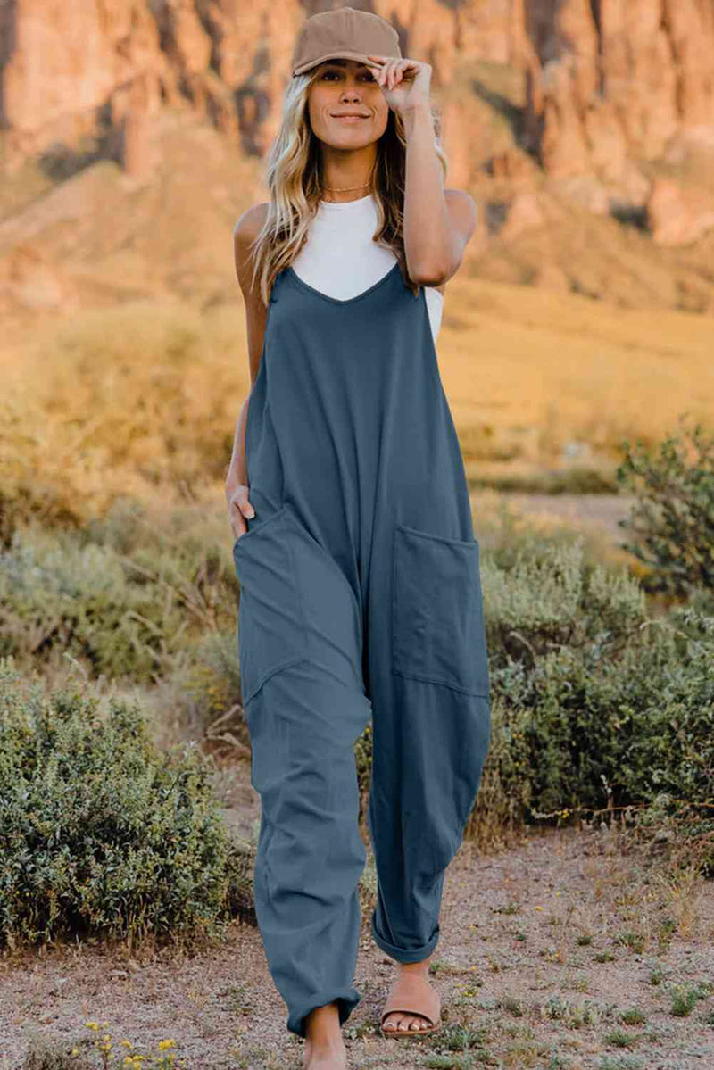 Double Take V-Neck Sleeveless Jumpsuit with Pocket in Multiple Colors