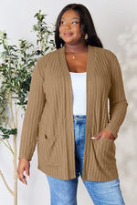 Basic Bae Ribbed Open Front Cardigan with Pockets in Multiple Colors