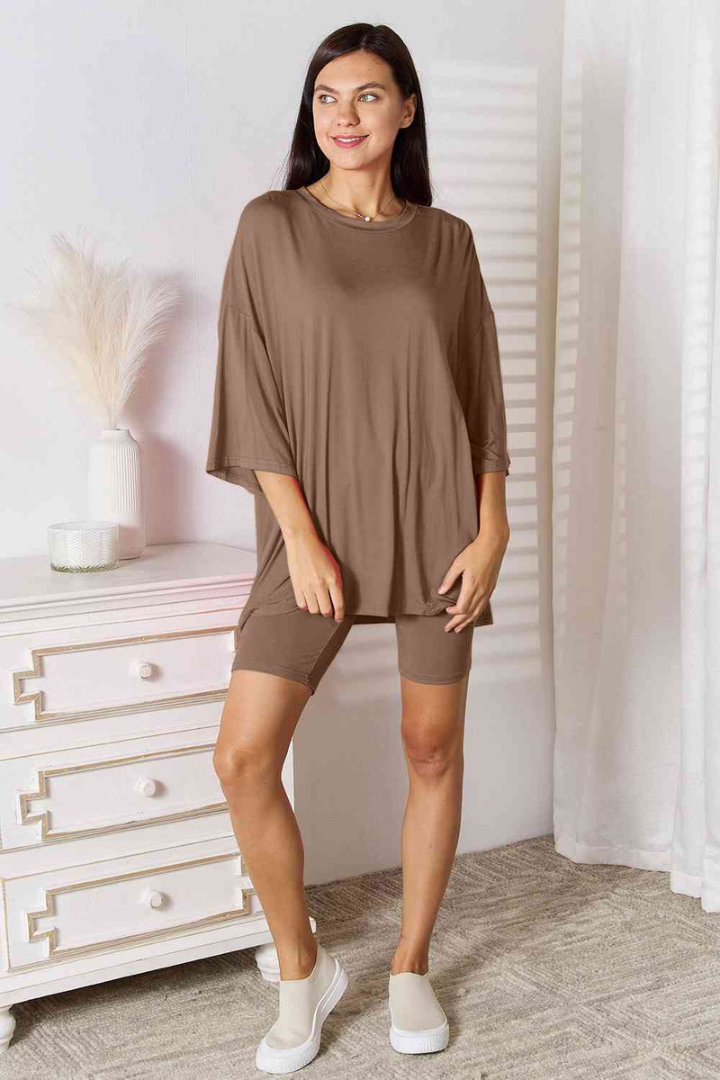 Basic Bae Soft Rayon Three-Quarter Sleeve Top and Shorts Set in Multiple Colors