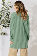 Basic Bae Ribbed Open Front Cardigan with Pockets in Multiple Colors