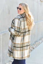 Double Take Plaid Button Up Lapel Collar Coat in 8 Colors