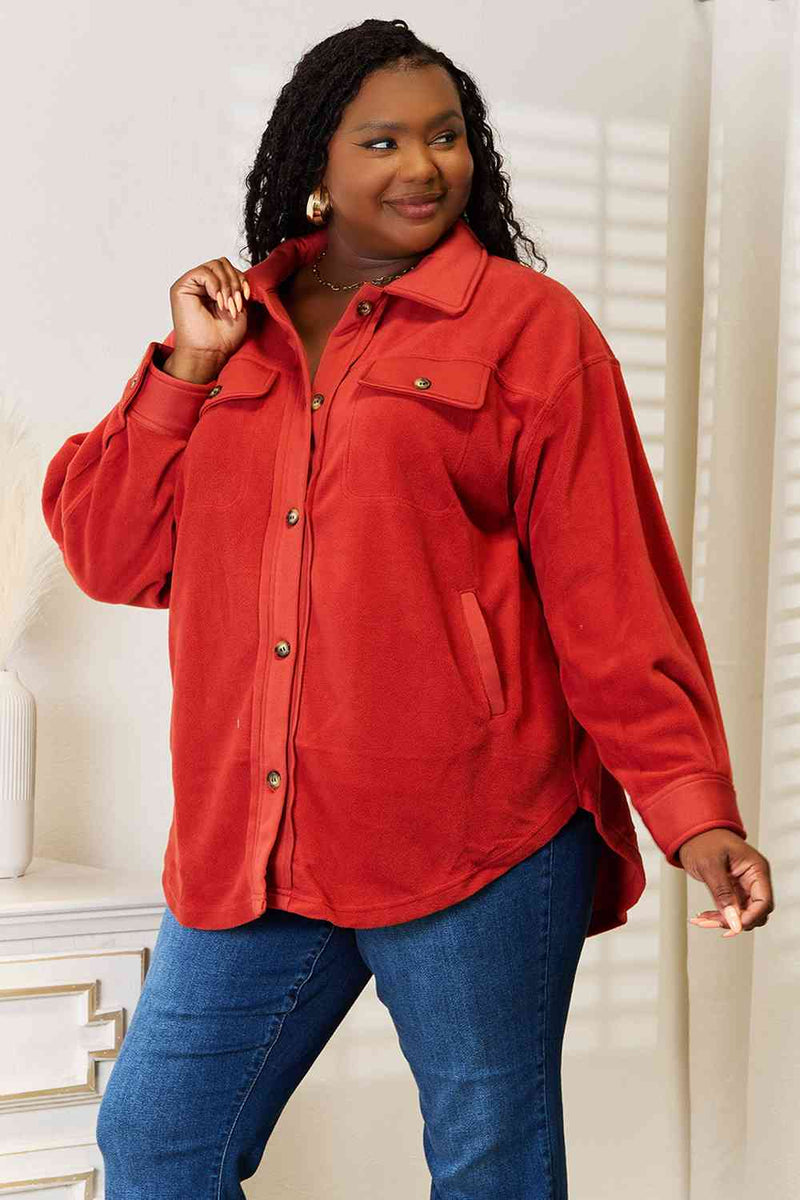 Heimish Cozy Girl Button Down Shacket in Rust