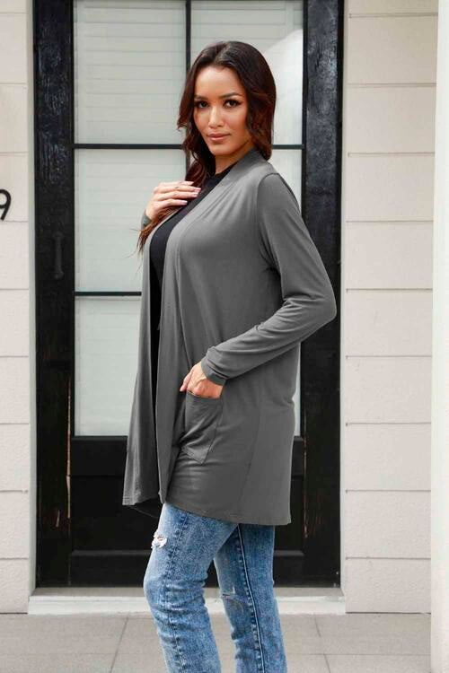 Basic Bae Open Front Long Sleeve Cardigan with Pockets in Multiple Colors