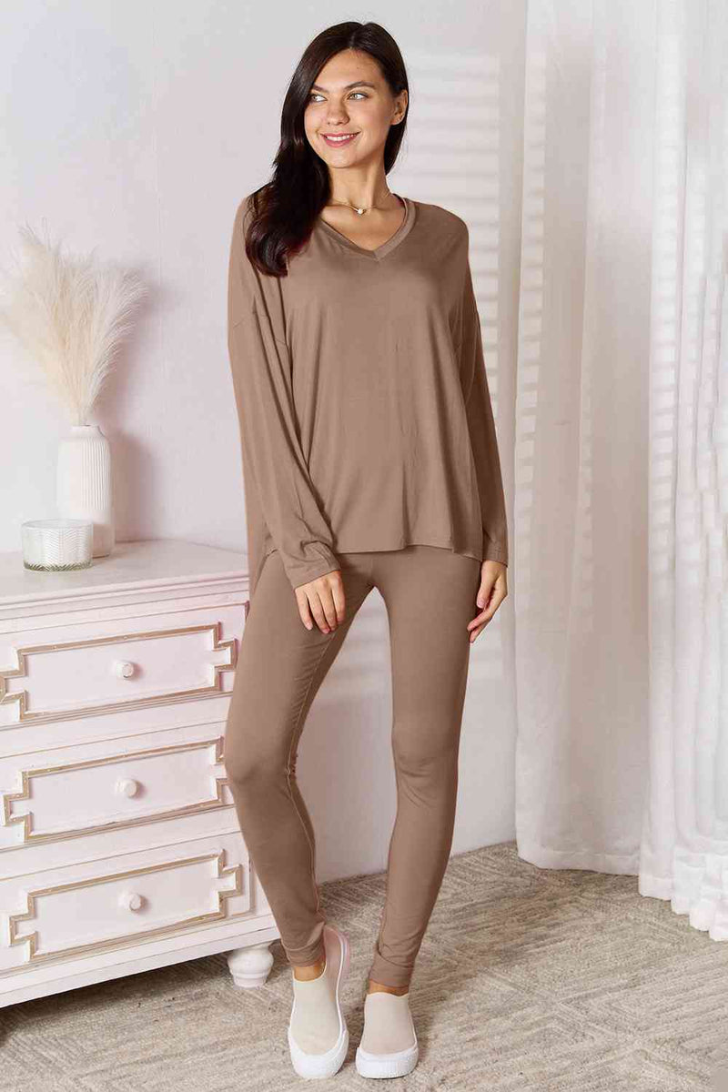 Basic Bae V-Neck Soft Rayon Long Sleeve Top and Pants Lounge Set in Multiple Colors