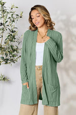 Basic Bae Ribbed Open Front Cardigan with Pockets in Multiple Colors