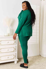 Zenana Lazy Days Long Sleeve Top and Leggings Set in Dark Green